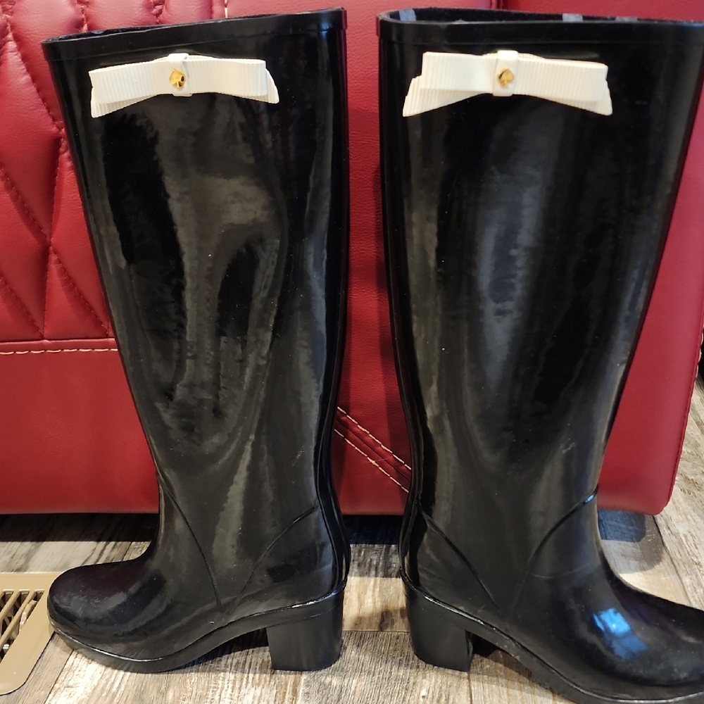 Kate Spade Black Boots with Cream Bow